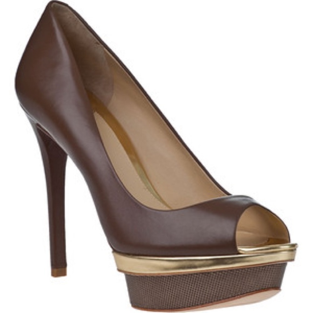 Brian Atwood Franciska Pump size 9 brown/gold